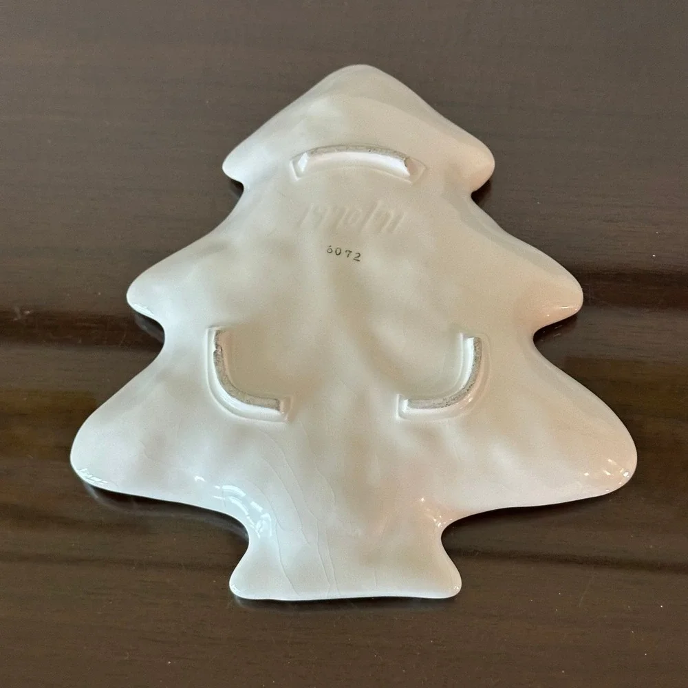 Vintage Lefton 6072 Christmas Tree Ceramic Candy Dish Holly Berry 8x7 Tray